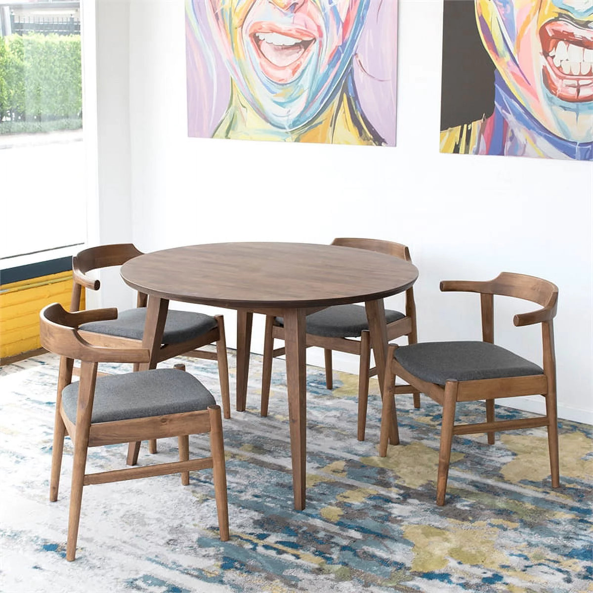 Solid Wood Walnut Dining Table and Chairs for 4 J18798