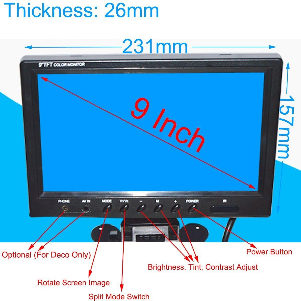 9 TFT LCD Quad Split Monitor with Remote Control P117