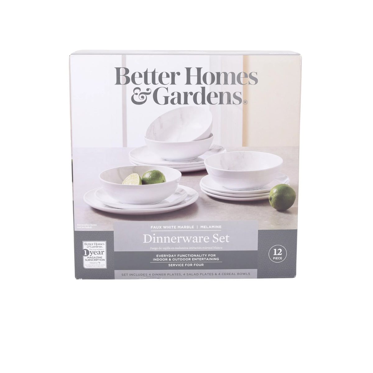 12-Piece Melamine Grey and White Marble Dinnerware Set S809389