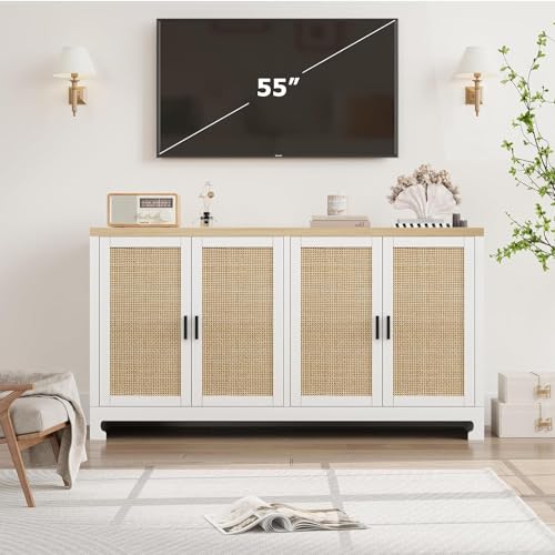 White Rattan 4 Door Storage Cabinet T379166