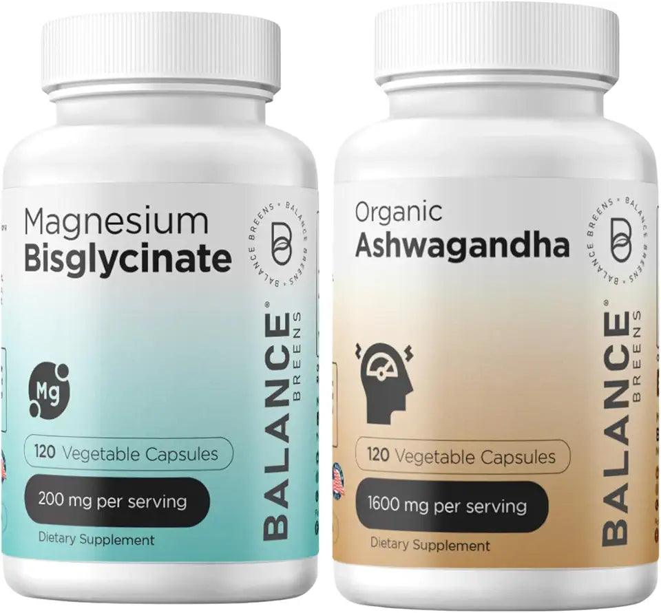 Magnesium 200mg Organic Ashwagandha 1600 mg Supplement Combo L9986