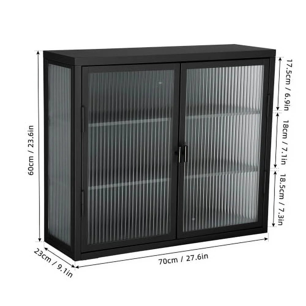 Double Glass Door Wall Cabinet with Detachable Shelves Black P839