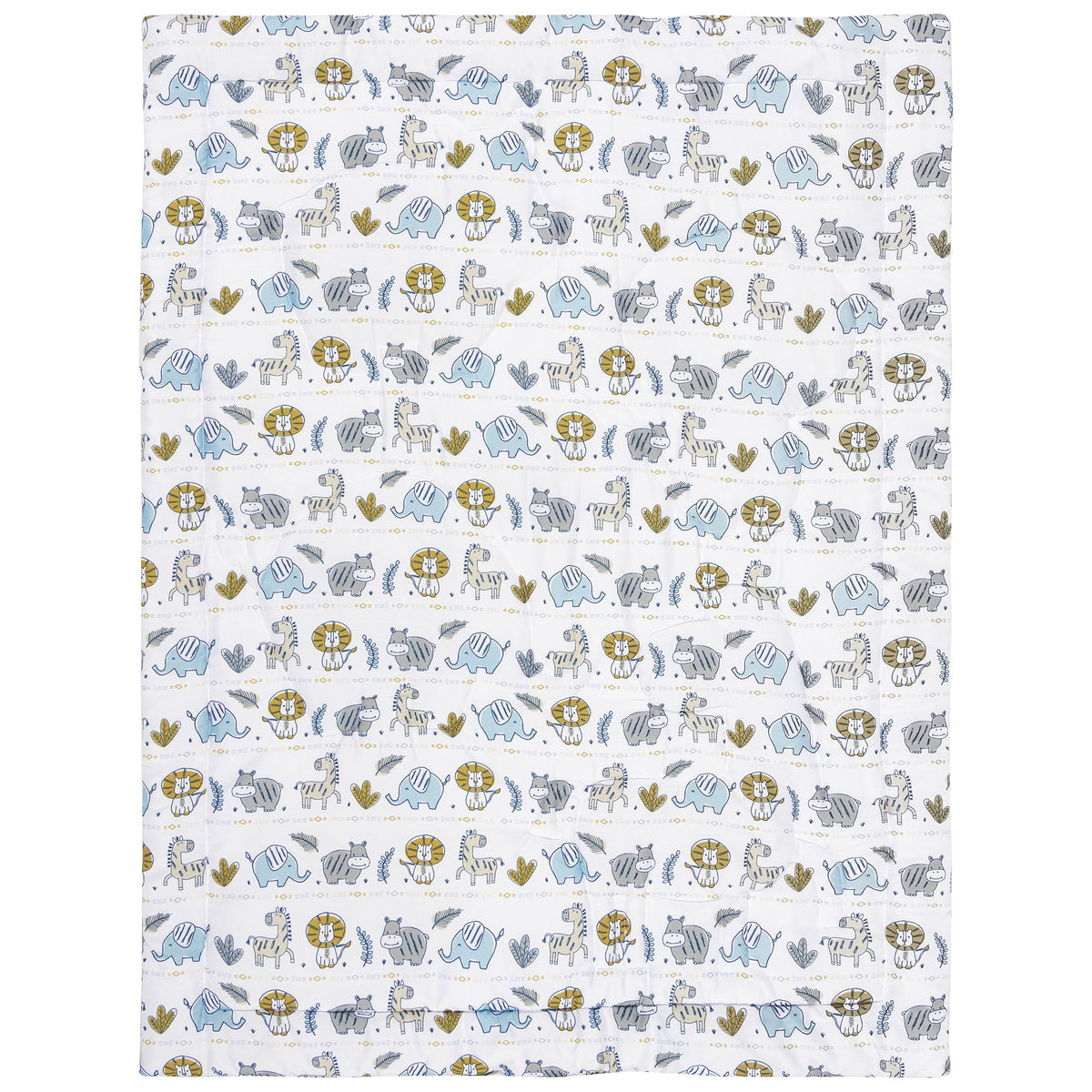 4 Piece Crib Bedding Set, White, Tan, Orange, Blue, Navy and Gray, 100% Microfiber, Polyester Fill, Quilt, Fitted Crib Sheet, Skirt and Plush Toy W120