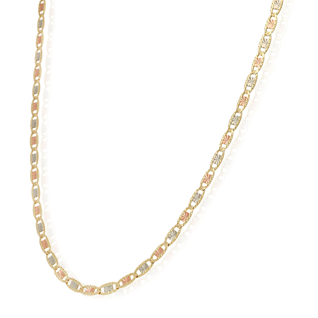 Solid 14K Gold Tri-Color 4mm Diamond-Cut Chain Necklace 18"-24" L555