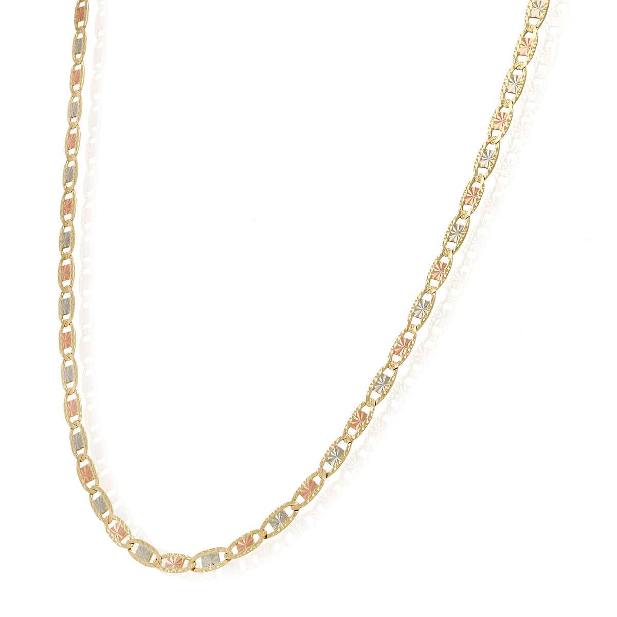 Solid 14K Gold Tri-Color 4mm Diamond-Cut Chain Necklace 18"-24" L555