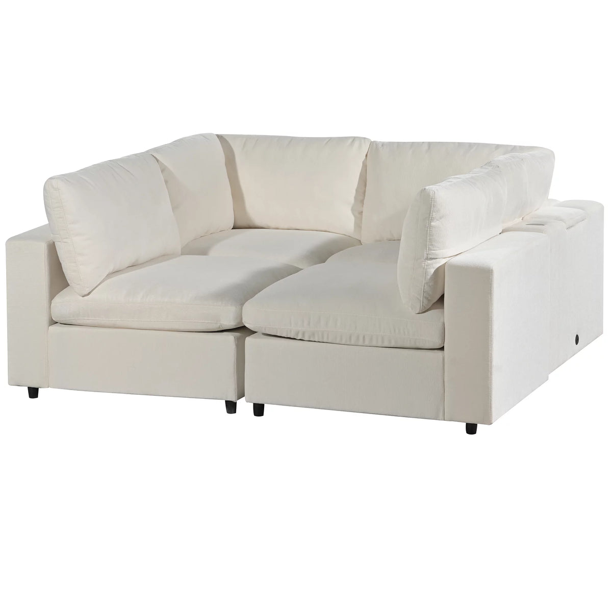 Beige 4 Seat Upholstered Modular Sofa with USB Charge Ports R906