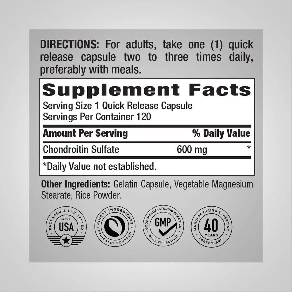 Chondroitin Sulfate 600 mg 120 Capsules U6933