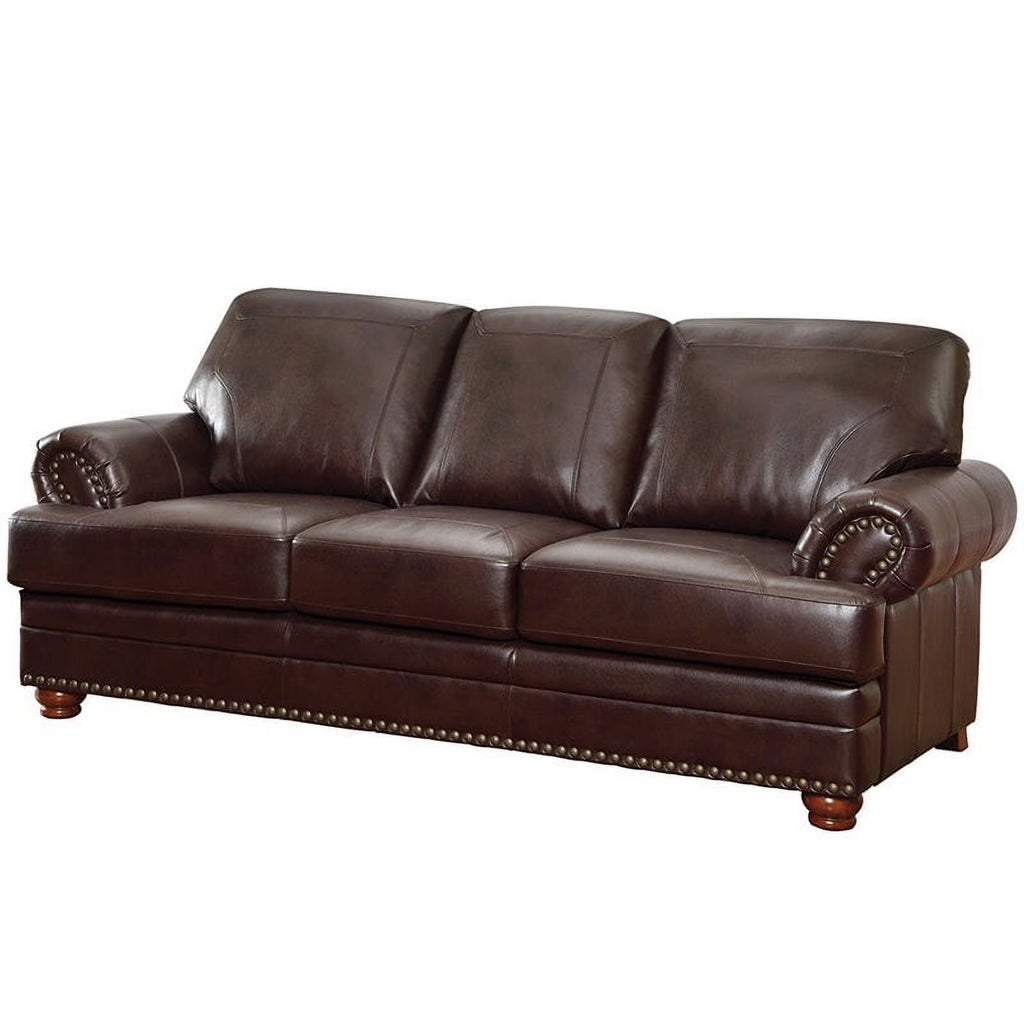 Brown Faux Leather Sofa with Rolled Arms W717