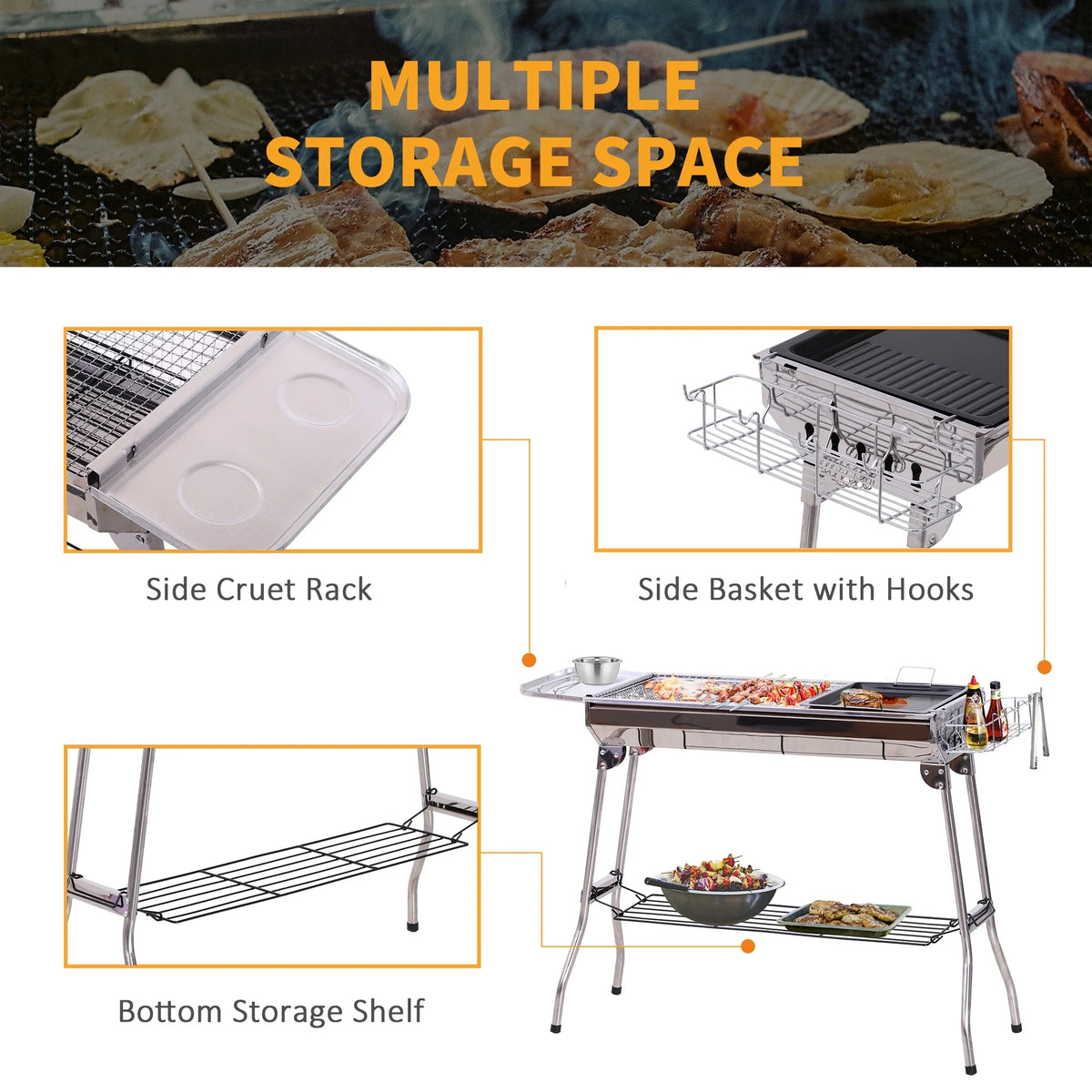 Portable Folding Charcoal BBQ Grill Stainless Steel A736899