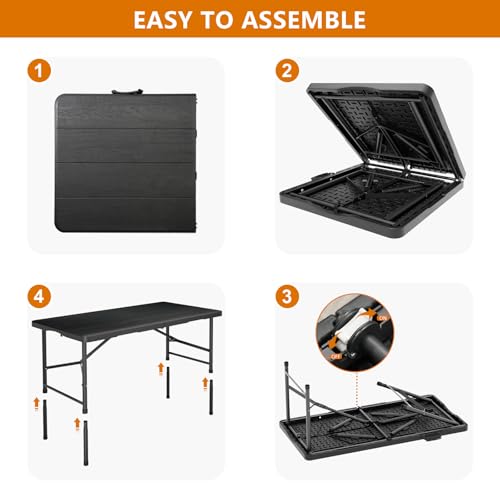 4 Ft Heavy Duty Plastic Folding Table with Wood Grain Desktop G2040