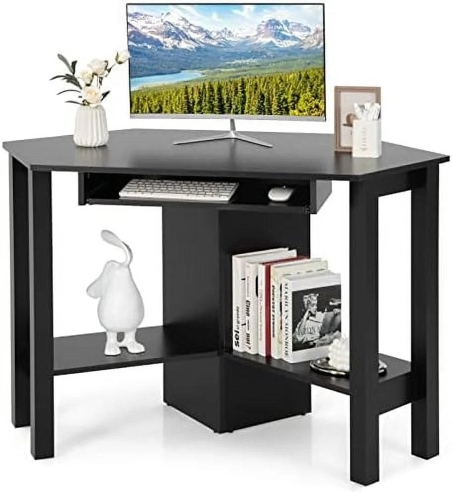 Corner Desk with Keyboard Tray and Shelves J8658
