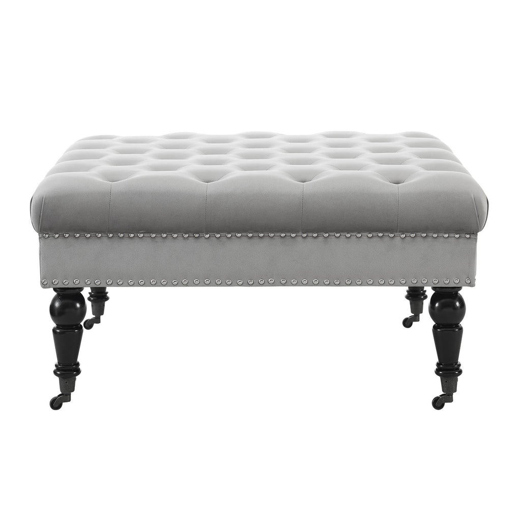 Gray Velvet Square Tufted Ottoman W5365