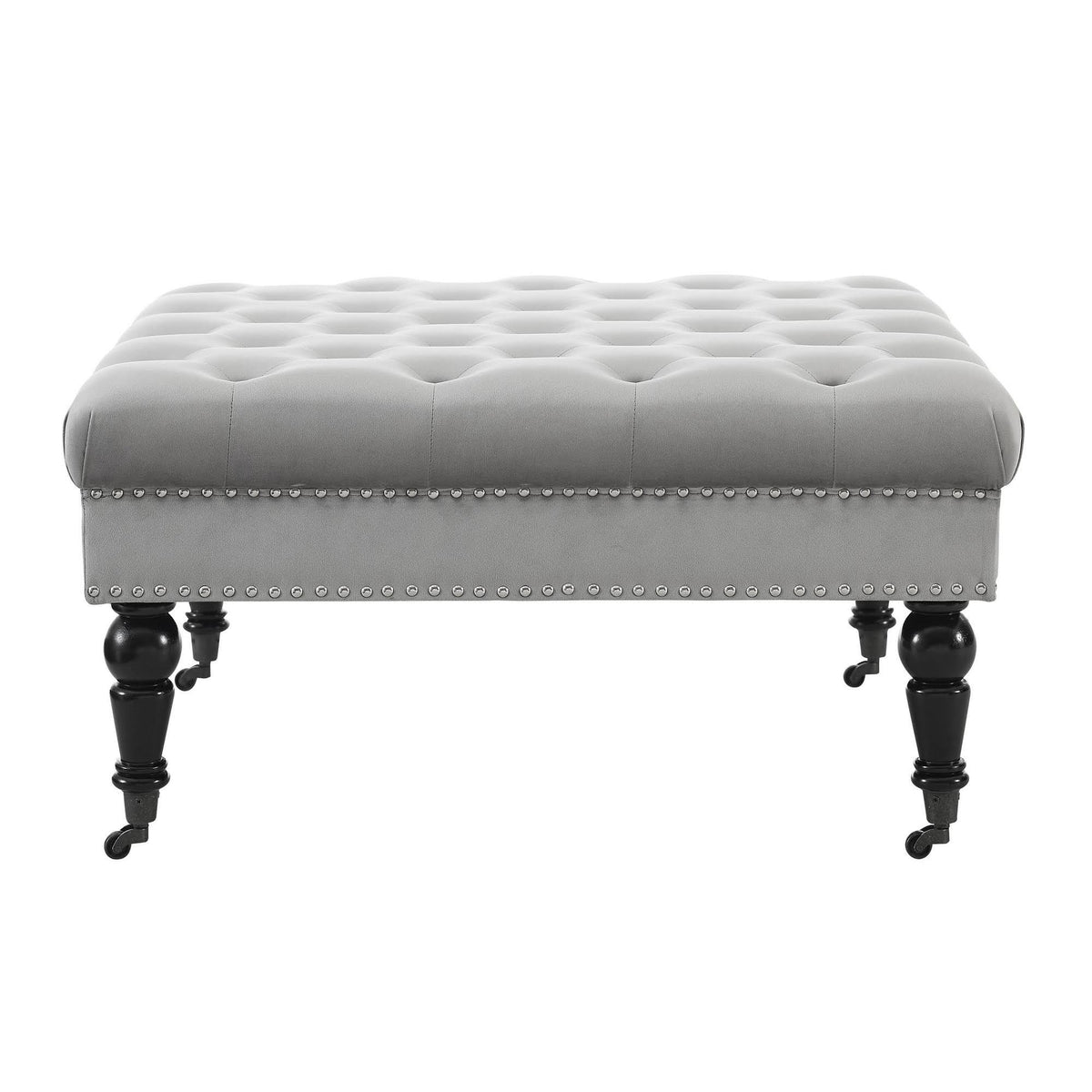 Gray Velvet Square Tufted Ottoman W5365