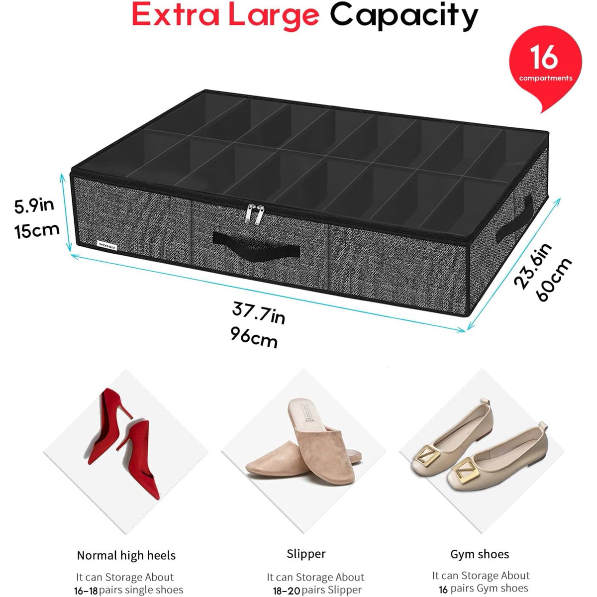Black Linen-like Underbed Shoe Storage Organizer L64377
