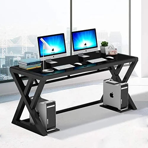 Tempered Glass Computer Desk with X-Shaped Metal Frame 55.1 inch C5811