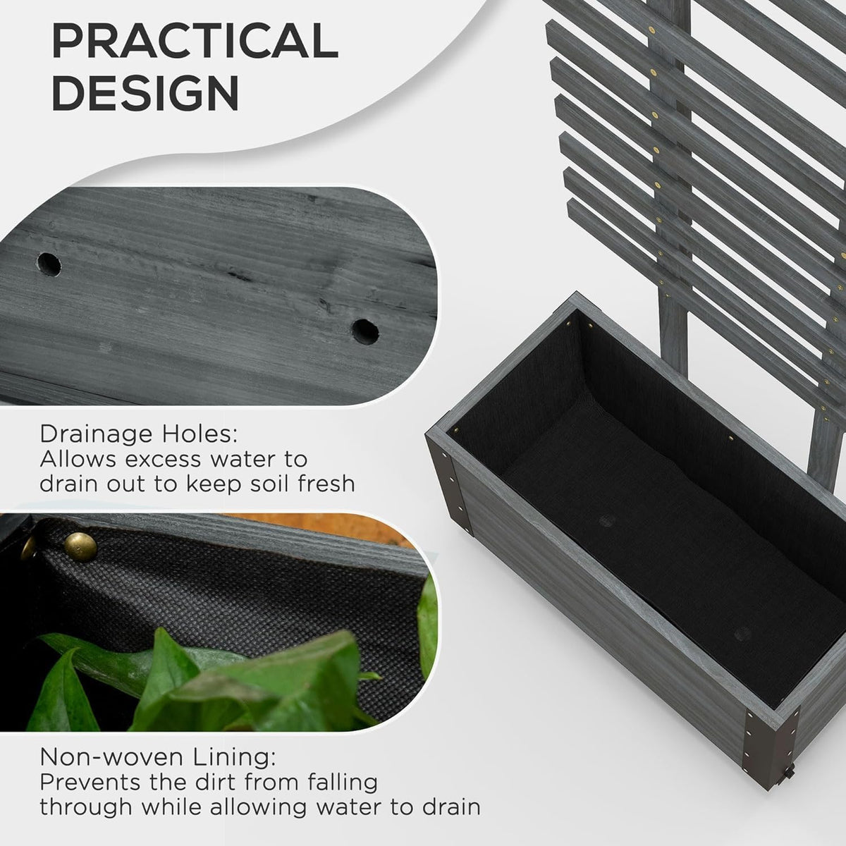 Gray Raised Garden Bed with Trellis Q7588