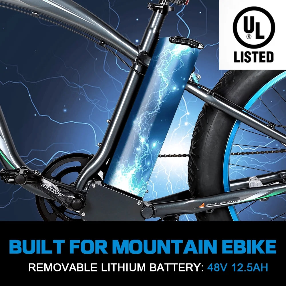 750 W 48 V 12.5 AH 26" Fat Tire Electric Bicycle W767