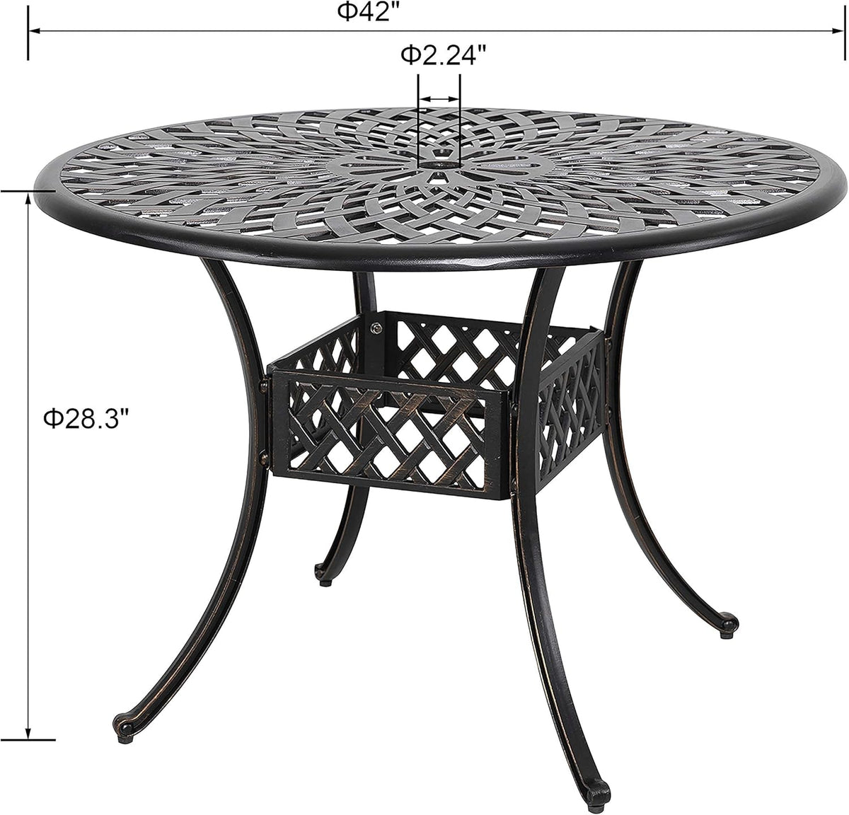 Black 42 Inch Round Cast Aluminum Patio Dining Table with Umbrella Hole R634
