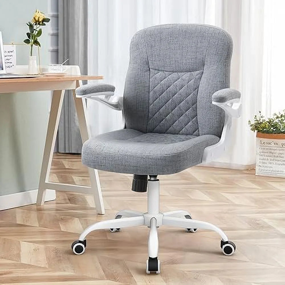 Grey Linen Office Chair with Wheels H951