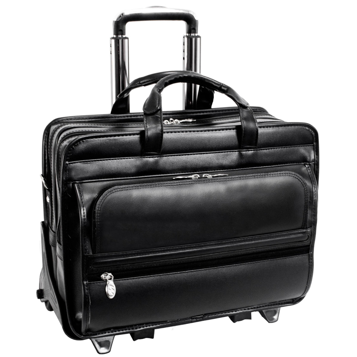 Black Leather 17 Detachable Wheeled Laptop Case D73449