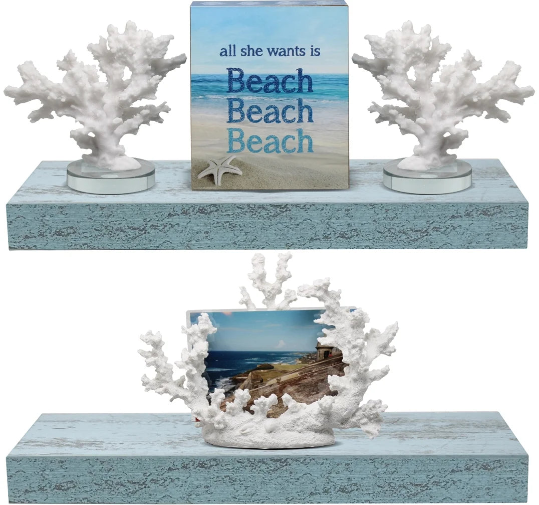 Blue 2 Pack Rustic Wood Floating Wall Shelves O93978