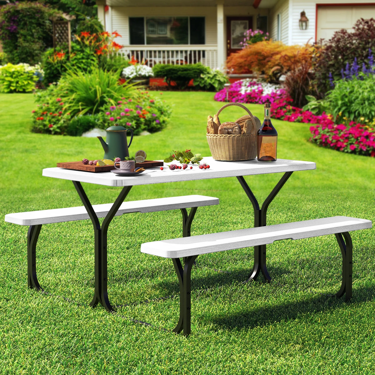 Light Gray Heavy-Duty Outdoor Picnic Table Set R767168