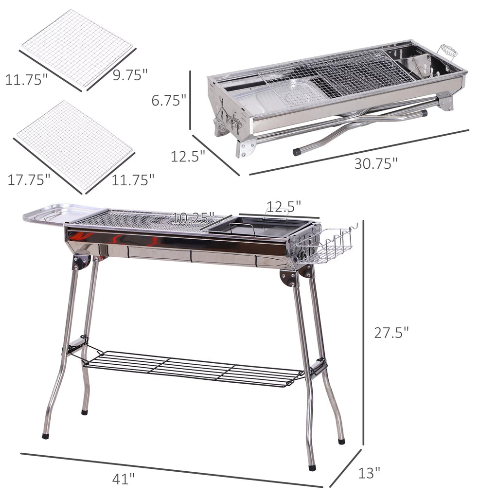 Portable Folding Charcoal BBQ Grill Stainless Steel A736899