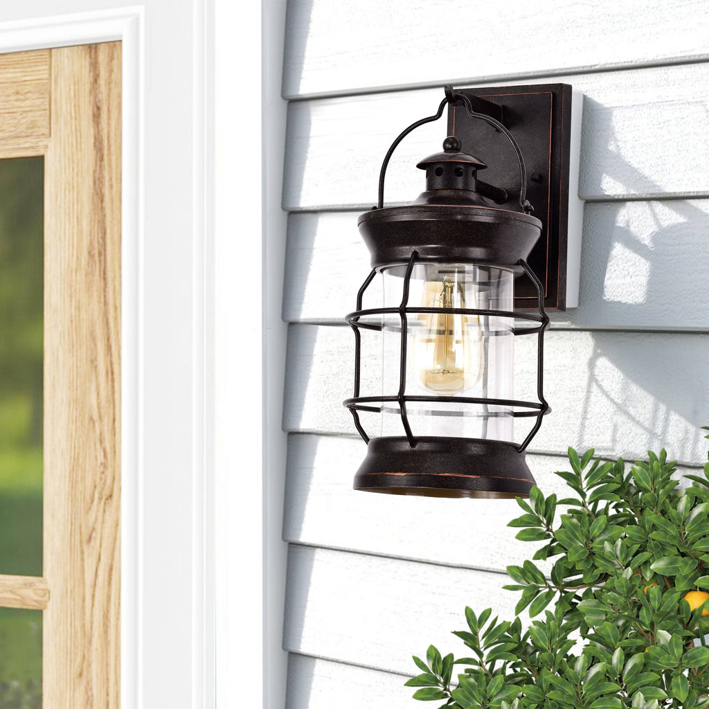 1-Light Oil Rubbed Bronze Outdoor Wall Lantern Sconce with Clear Glass L89360