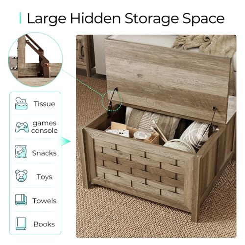 Light Brown 31.5" Square Coffee Table with Hinged Lift Top M8861