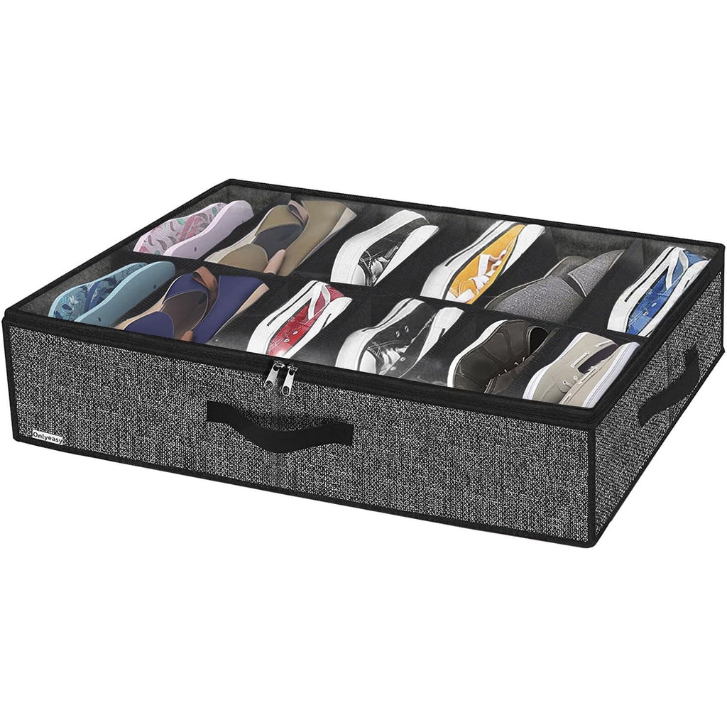 Black Linen-like Underbed Shoe Storage Organizer L64377
