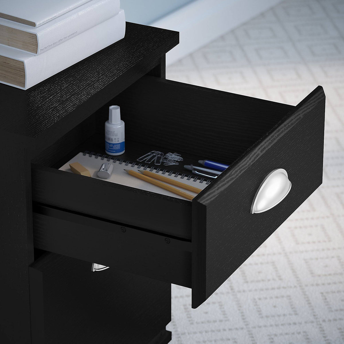 Black Suede Writing Desk with Mobile File Cabinet and Desktop Organizer S942399