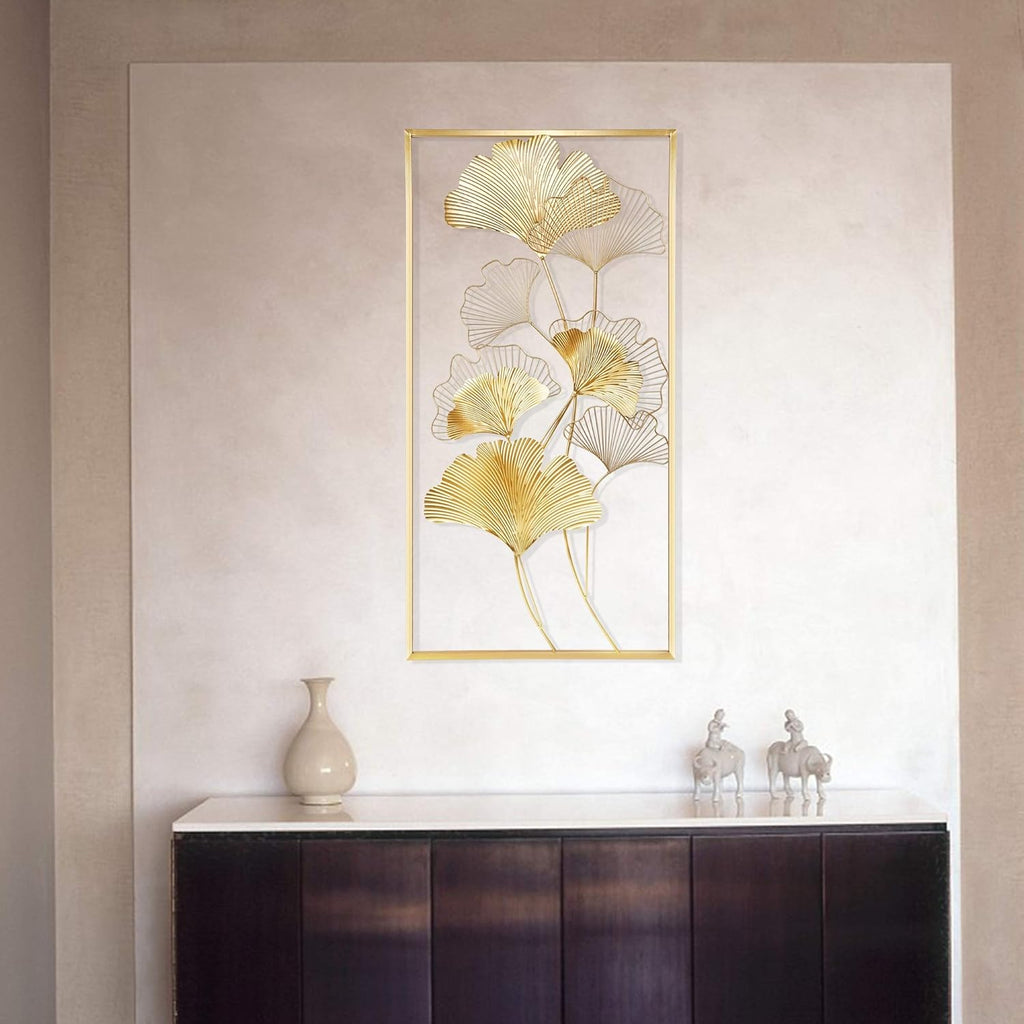 39" X 20" Golden Metal Ginkgo Leaf Wall Hanging Decor S136047