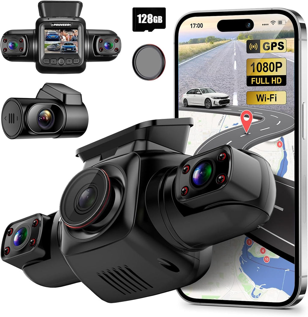 360 Degree View 4 Channel Dash Cam with CPL, Built-in GPS WiFi Night Vision, 128G Card B172