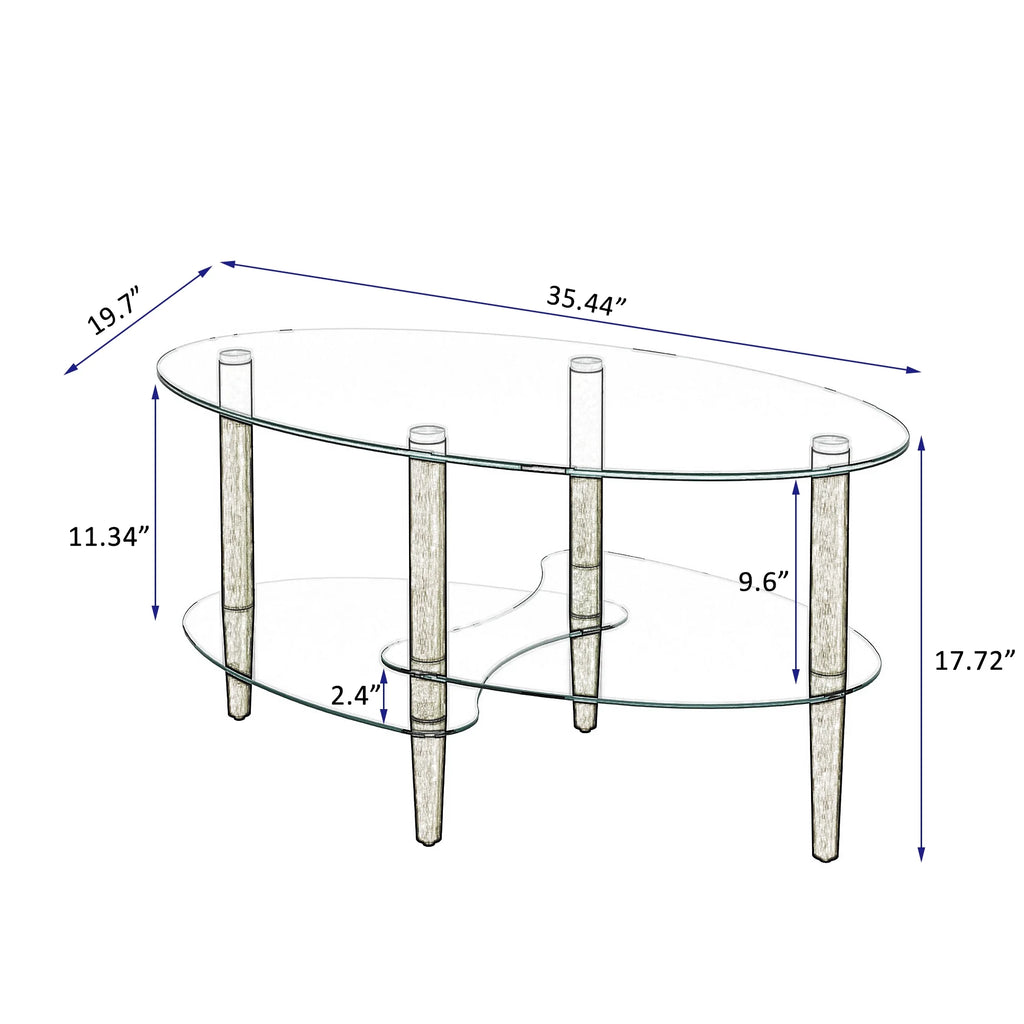 Oval Glass Coffee Table with Oak Wood Legs S969093