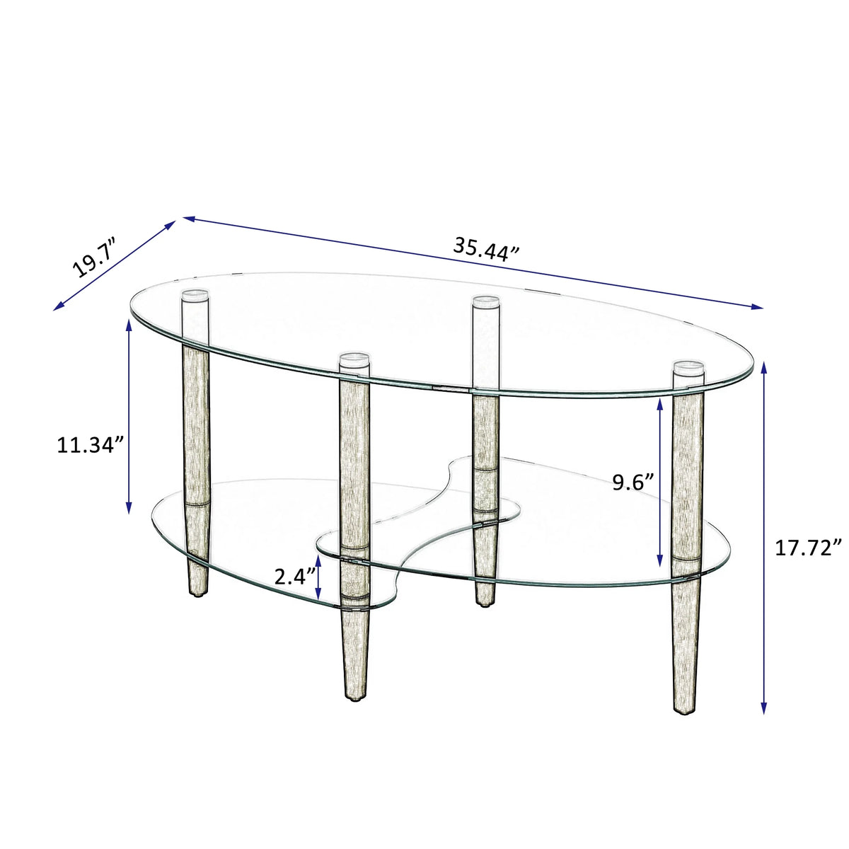 Oval Glass Coffee Table with Oak Wood Legs S969093
