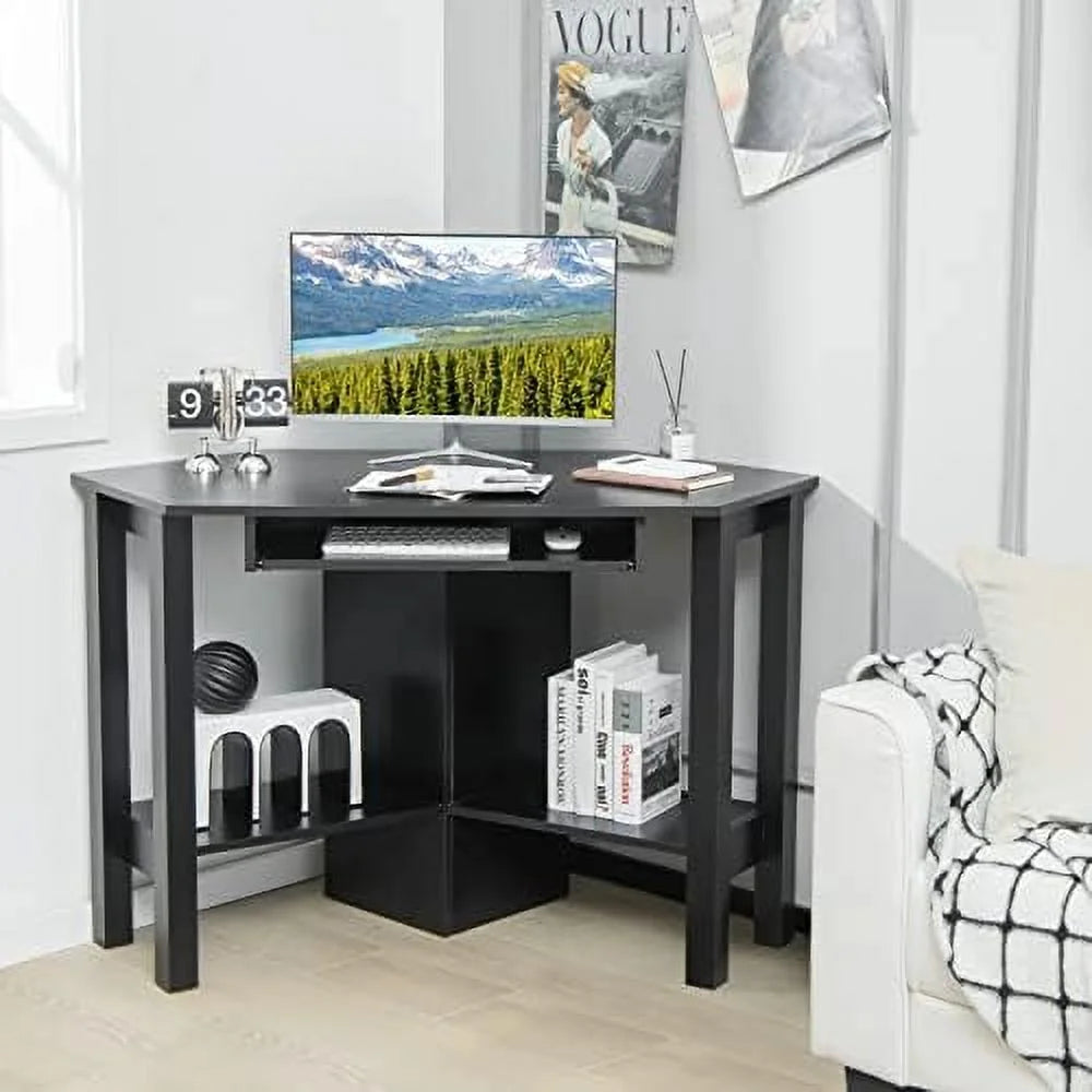 Corner Desk with Keyboard Tray and Shelves J8658