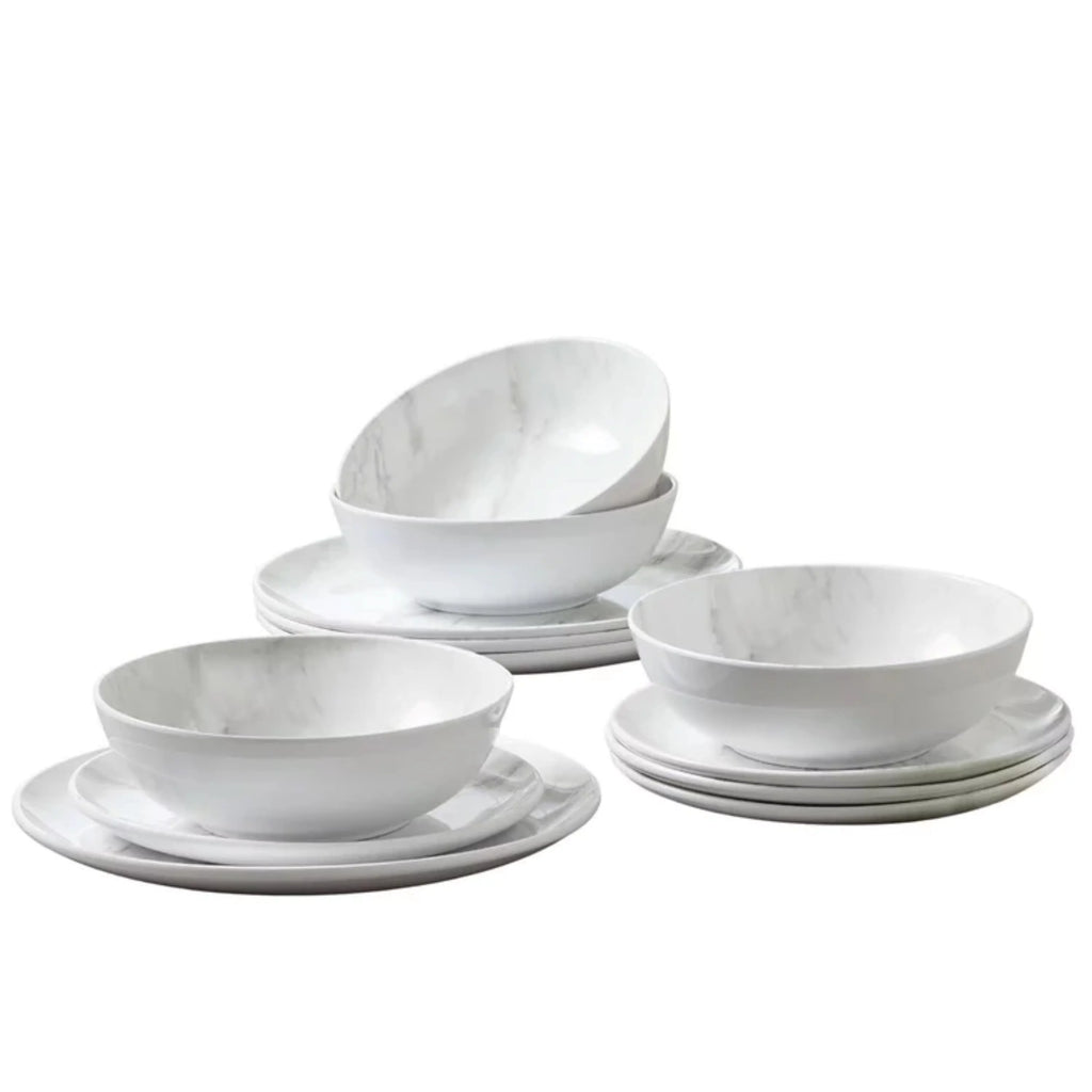 12-Piece Melamine Grey and White Marble Dinnerware Set S809389