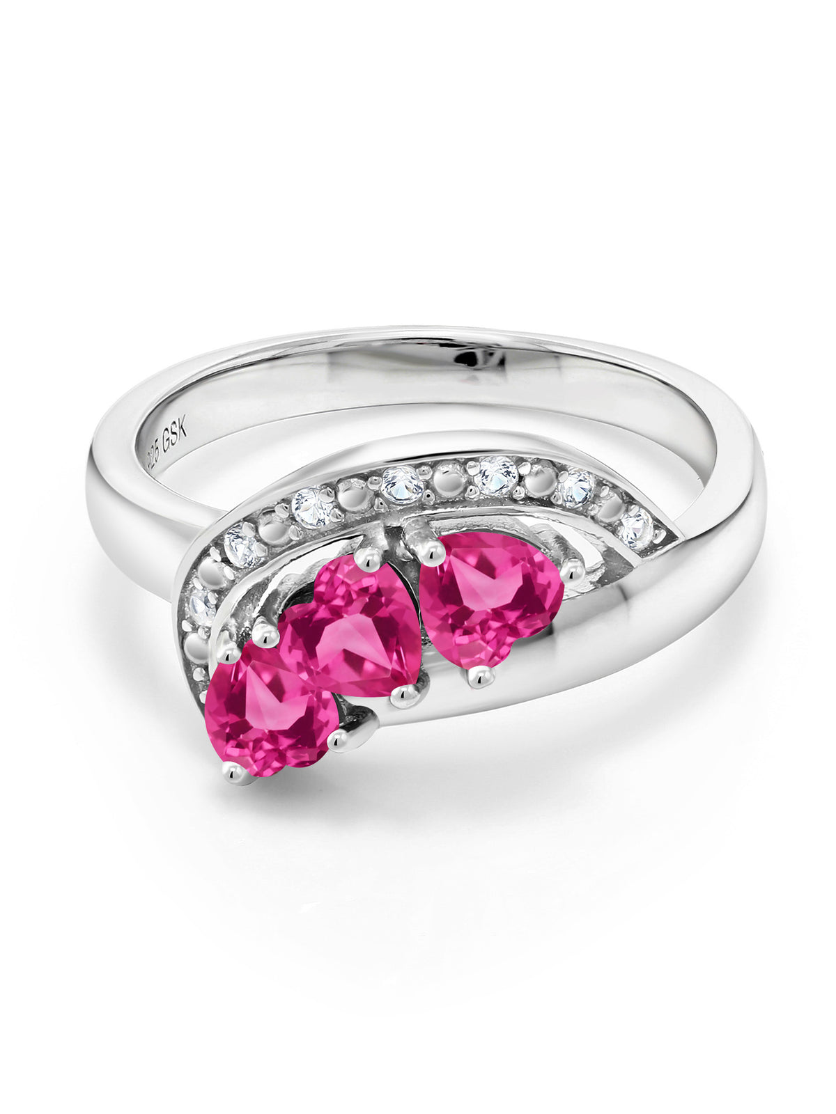 925 Sterling Silver Pink Created Sapphire Engagement Ring D17484