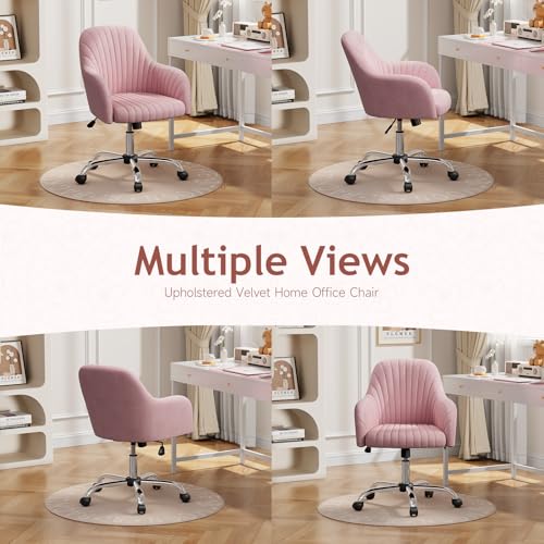 Pink Velvet Upholstered Swivel Office Chair with Arms O892292