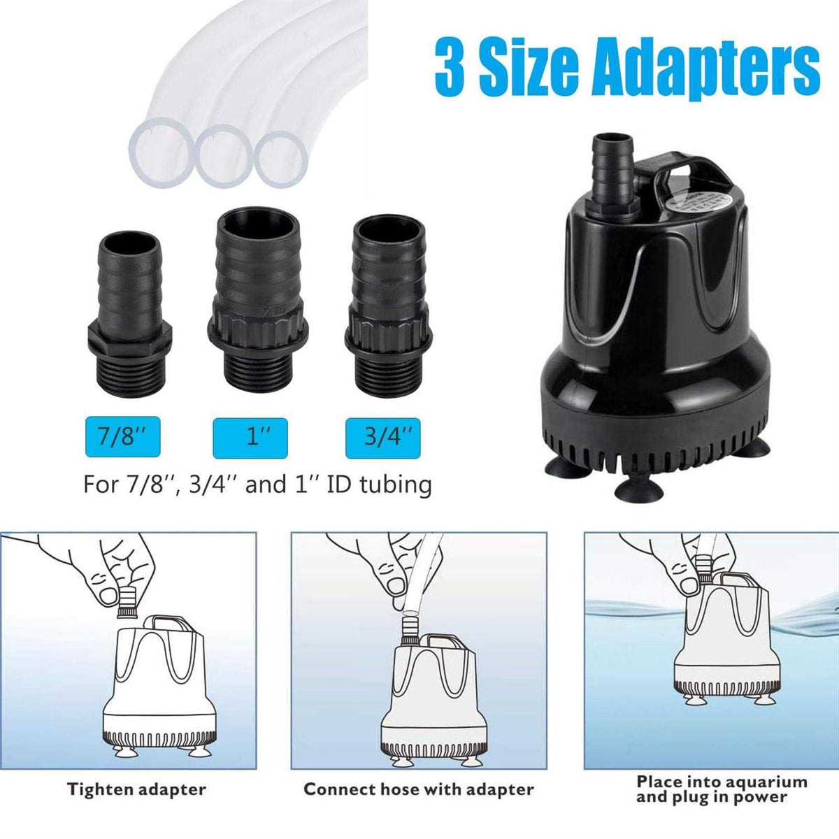 660 Gph Quick Water Change Submersible Aquarium Pump with 2 Adaptors F489
