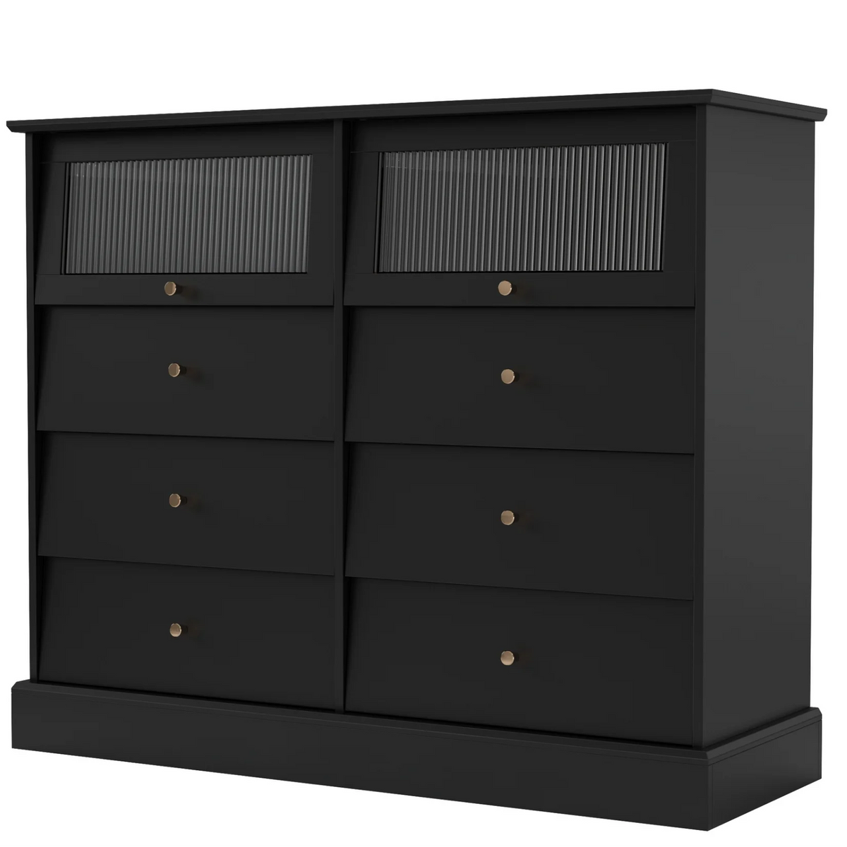 Black 8 Drawer Glass Door Wood Dresser U193929