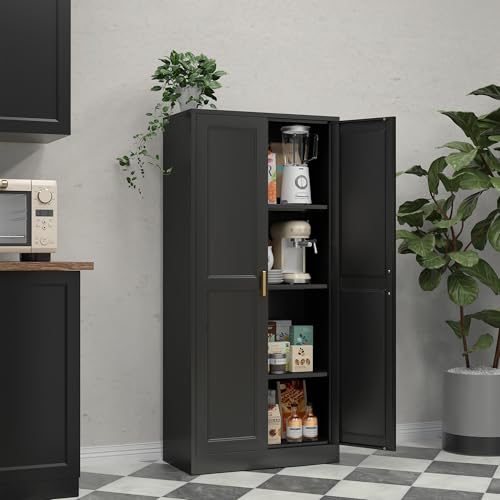 71" Tall White Metal Storage Cabinet with Doors and 4 Shelves Z645364