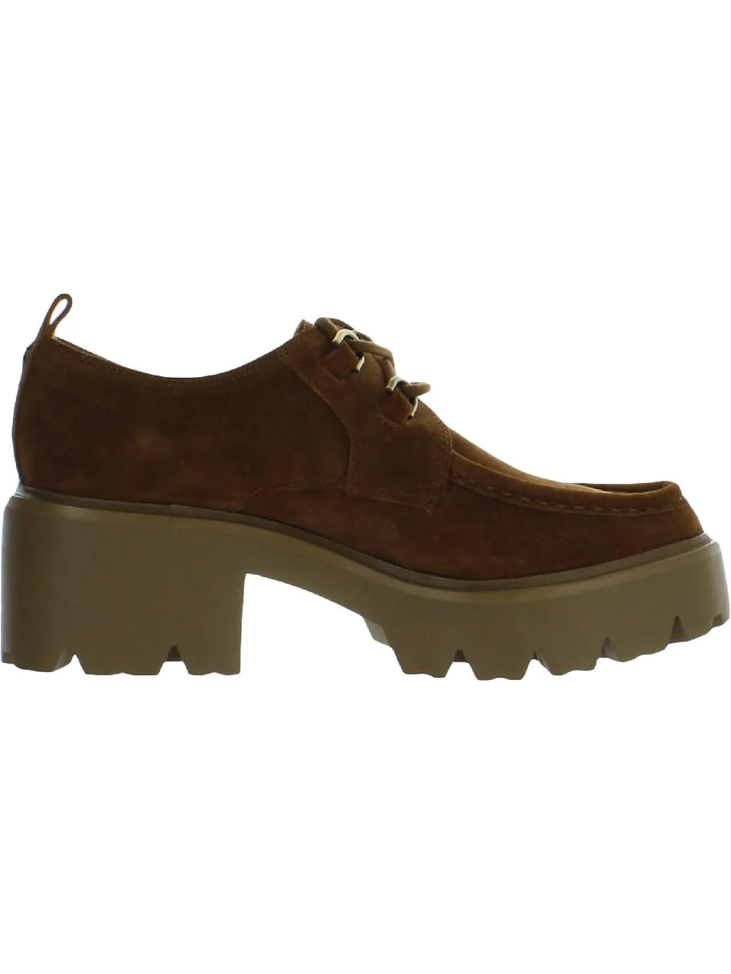 Frontier Brown Leather Chunky Heel Lace Up Almond Toe Loafers Q1761