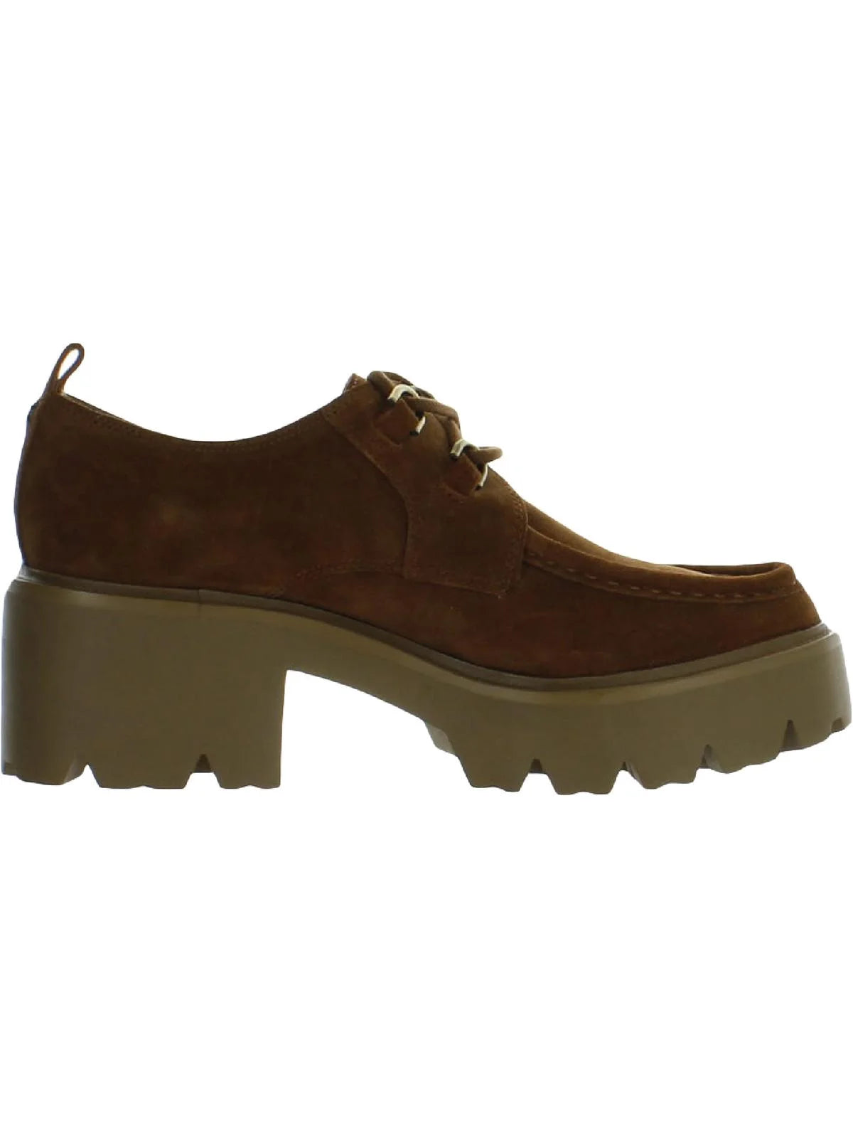 Frontier Brown Leather Chunky Heel Lace Up Almond Toe Loafers Q1761