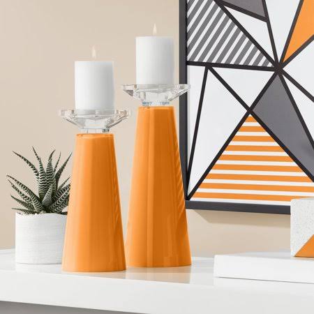Glass Pillar Candle Holders Set of 2 I551