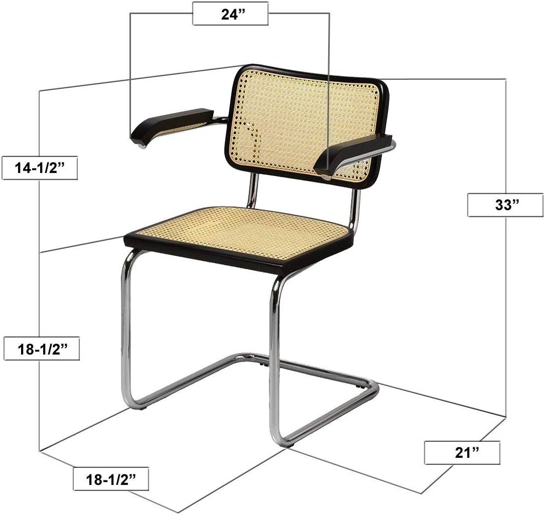 Cane Cantilever Armchair with Chrome Frame & Natural Wood P734