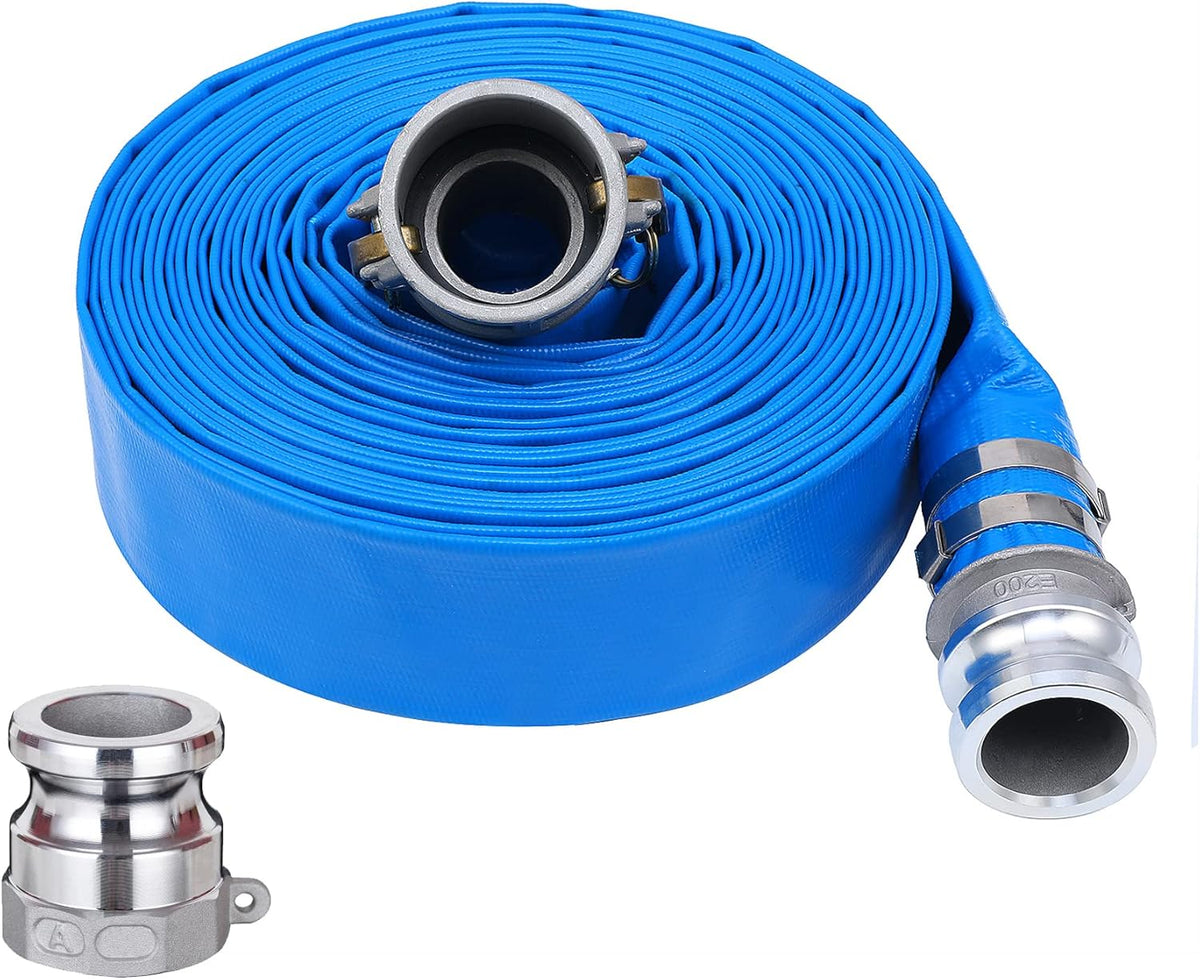 1-1/2 x 50ft PVC Lay Flat Discharge Hose with Aluminum Camlock Fittings, Pack of 2 Y193518