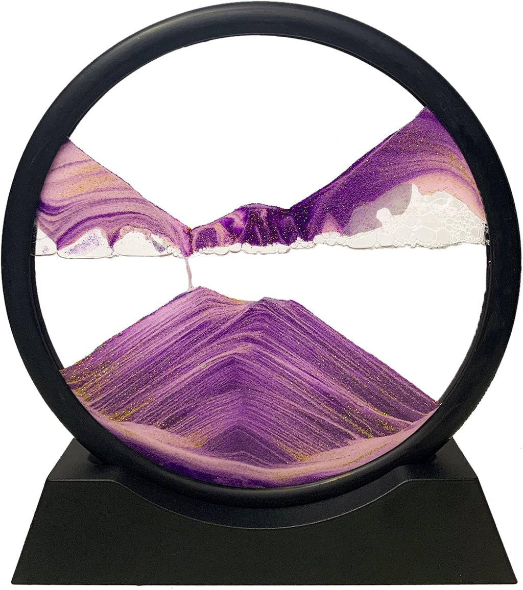Moving Sand Art Picture Decor, 3D Deep Sea Sandscape Liquid Motion, Round Glass Frame Display Flowing Sand (Black, 7) Pack of 2 P27132