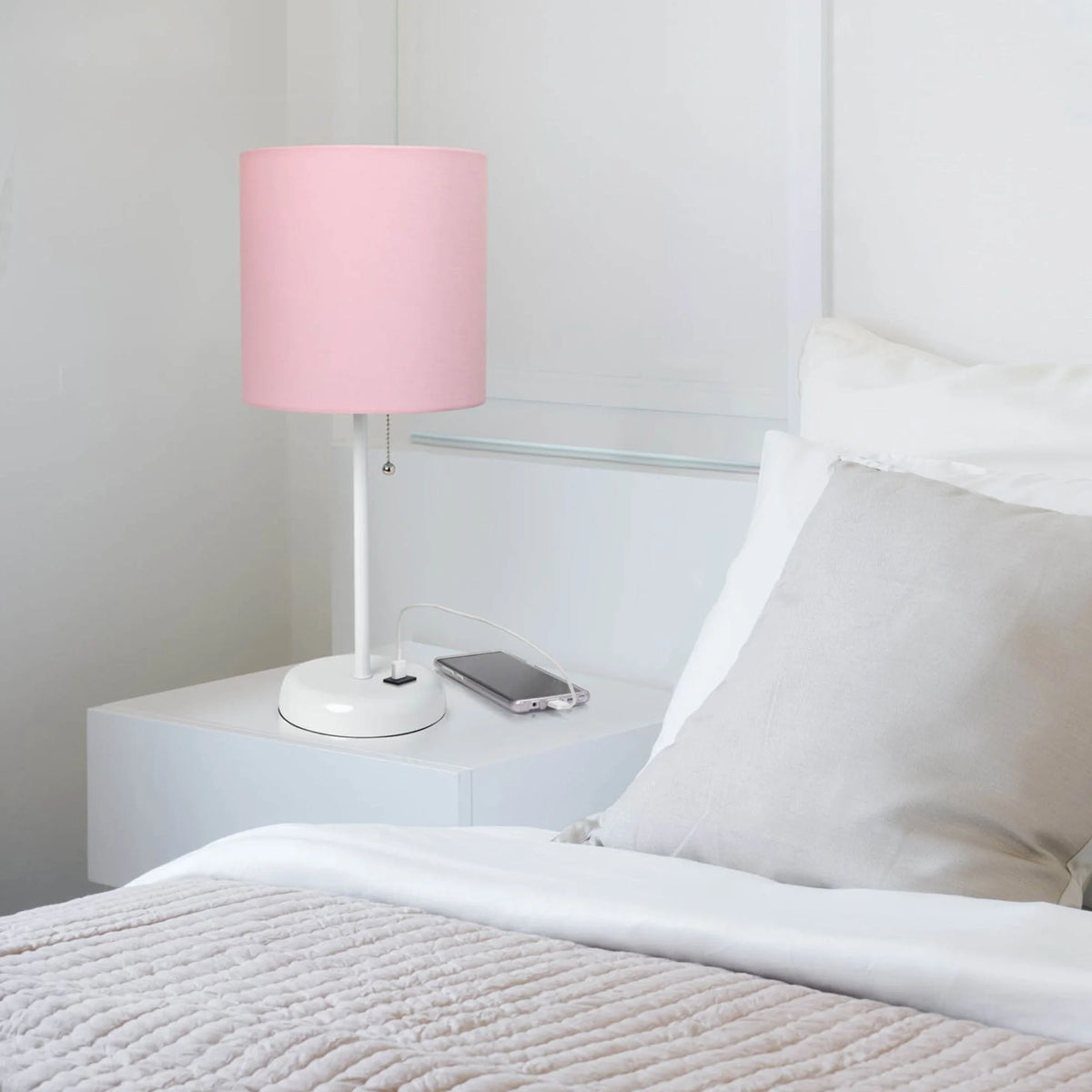 White Stick Lamp with Fabric Shade D54004