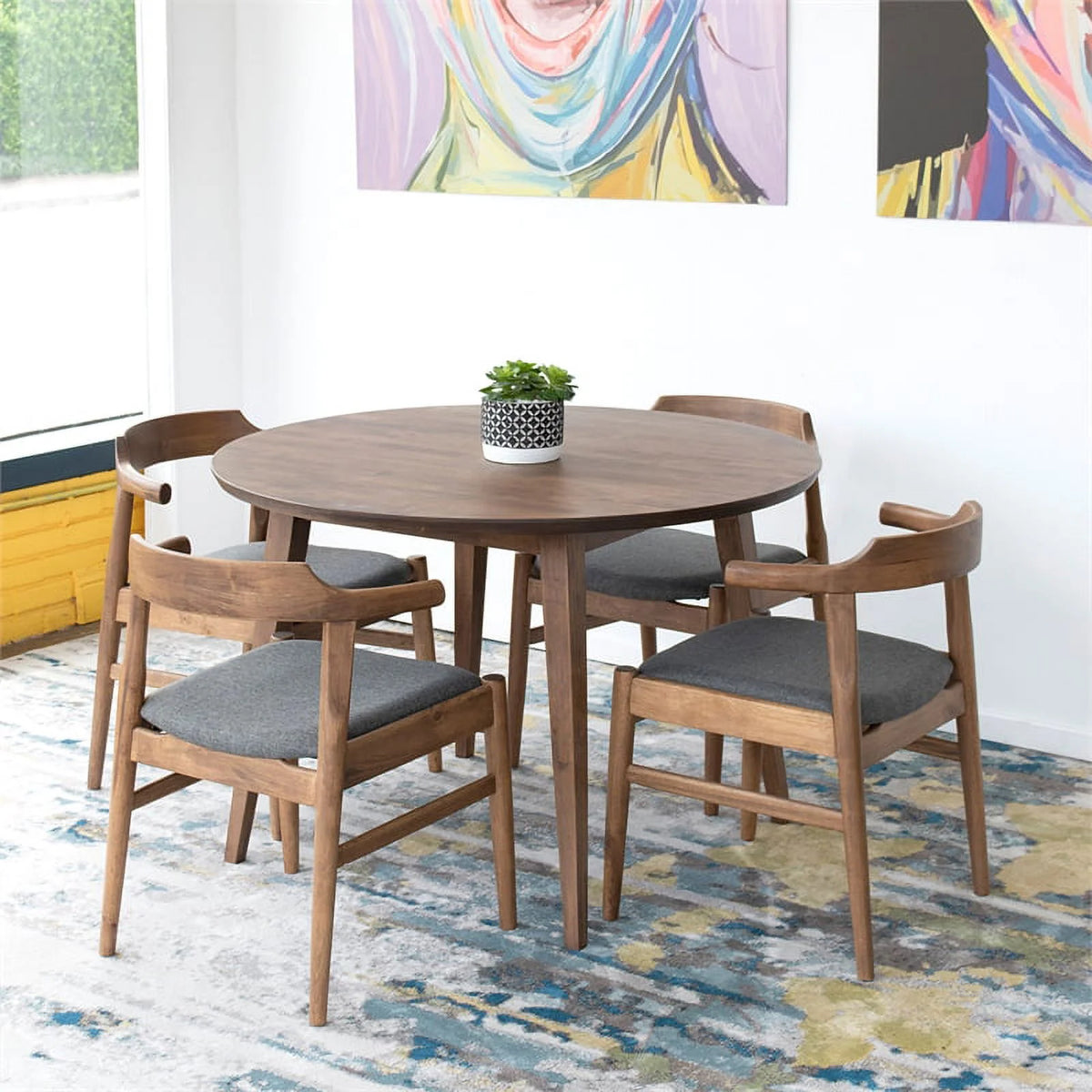 Solid Wood Walnut Dining Table and Chairs for 4 J18798